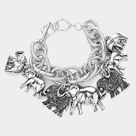 Aztec Elephant Multi Charm Toggle Bracelet