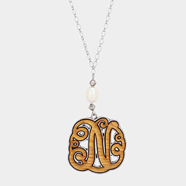 Initial N Monogram Wooden Pendant Necklace
