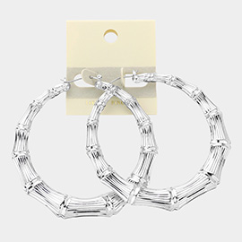 14K White Gold Filled Metal bamboo Hoop Pin Catch Earrings