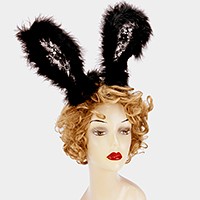 Bunny ears fur lace headband