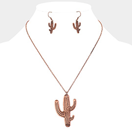 Burnished Metal Cactus Pendant Necklace