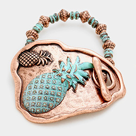 Metal Double Pineapple Plate Beaded Toggle Stretch Bracelet