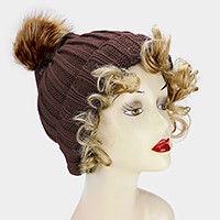 Knit beanie hat with pom pom