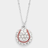 Crystal pave baseball pendant necklace