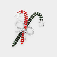 Crystal Christmas Candy Cane & bow Pin Brooch