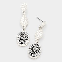 Crystal pave oval metal earrings