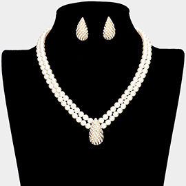 Crystal Pave Teardrop Accented Pearl Necklace