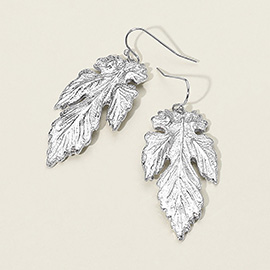 Textured Metal Leaf Dangle Earrings