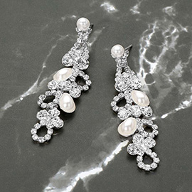 Rhinestone Pearl Eyelet Drop Evening Earrings