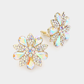 Glass crystal flower clip on earrings