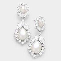 Crystal rhinestone embellished pearl evening earrings