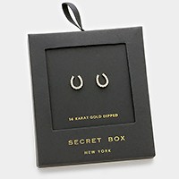 Secret box _ 14K gold dipped crystal horseshoe stud earrings