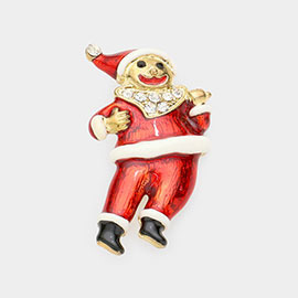 Rhinestone lacquered Santa Claus Pin Brooch