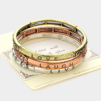 3PCS - Live Love Laugh message stack stretch bracelets