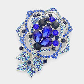 Glass Stone Paved Flower Pin Brooch