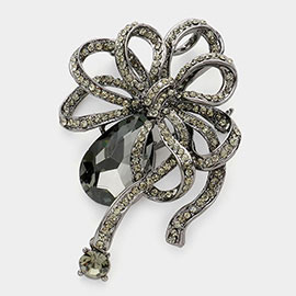 Glass crystal teardrop accented bow brooch / pendant