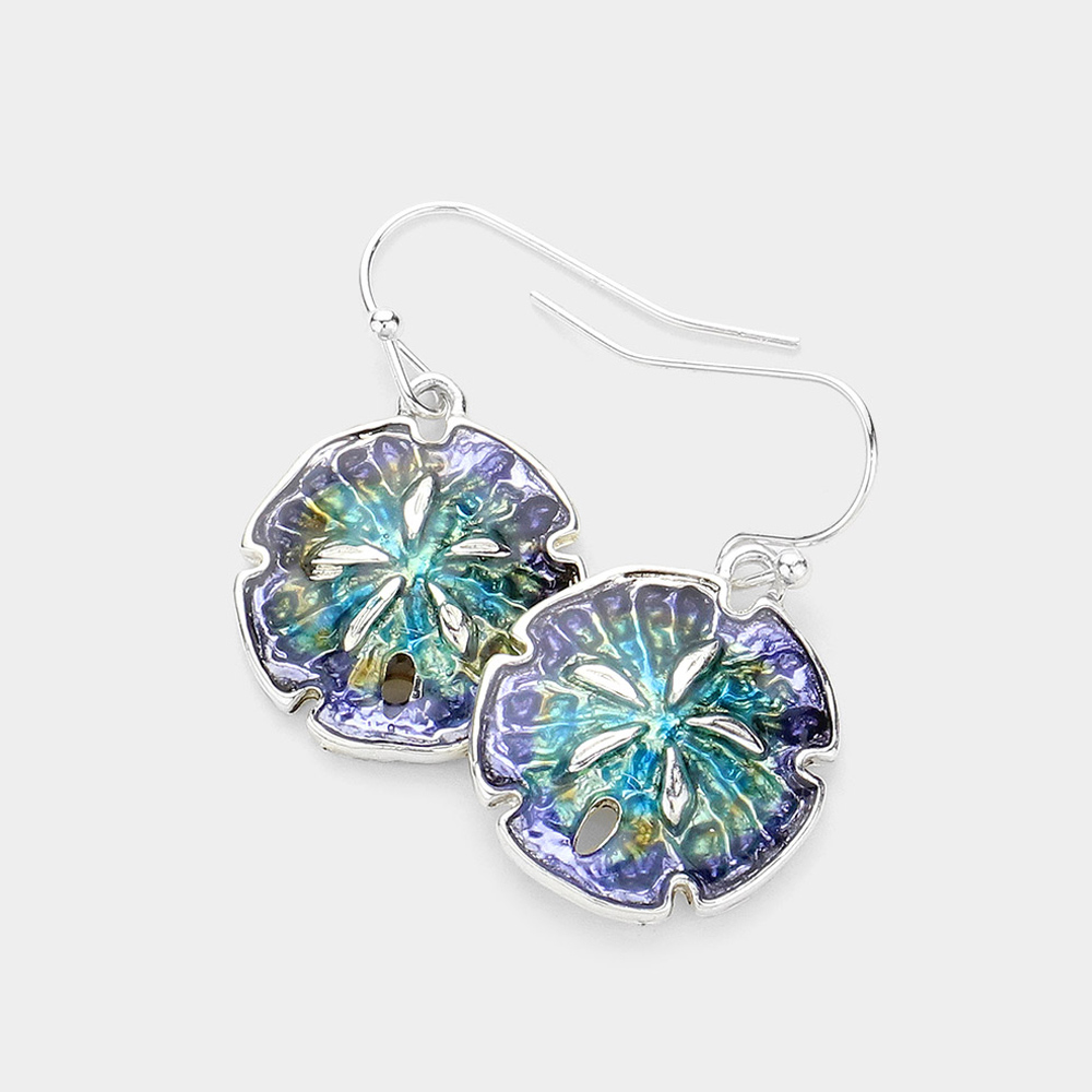 Lacquered Antique Metal Sand Dollar Dangle Earrings