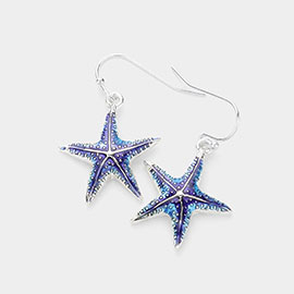 Antique Metal Lacquered Starfish Dangle Earrings