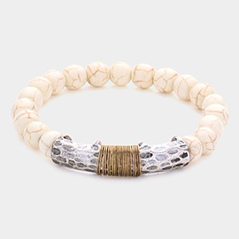 Coiled Hammered Metal Semi Precious Stone Stretch Bracelet