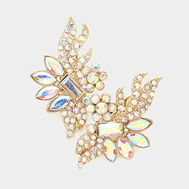 Glass Crystal Rosette Statement Clip on Evening Earrings