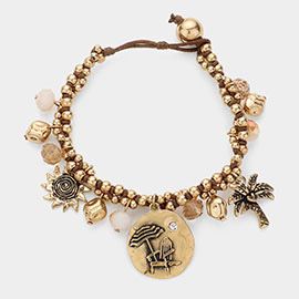 Palm tree & beach umbrella charm bracelet