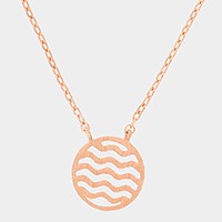 Textured matte metal wave circle pendant necklace