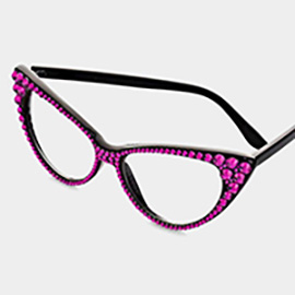 Crystal Cat Eye Clear Lens Sunglasses