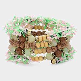 Wooden Bead Thread Coil Bracelet