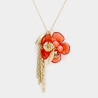 Glass bead detail flower & tassel charm necklace