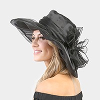 Organza bow wide brim hat