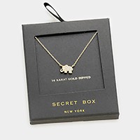 Secret box _ 14K gold dipped CZ elephant pendant necklace