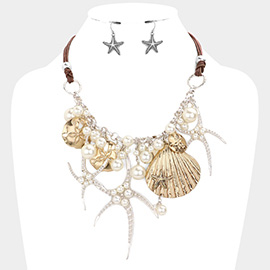 Pearl embellished starfish shell pendant necklace