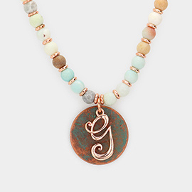 -G- Monogram Pendant Natural Stone Long Necklace