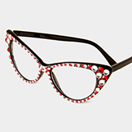 Crystal Cat Eye Clear Lens Sunglasses