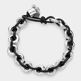 Metal hoops & leather bracelet