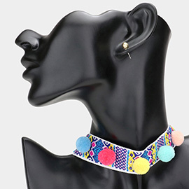 Pom Pom Embroidered Choker Necklace