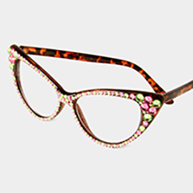 Crystal Cat Eye Clear Lens Sunglasses