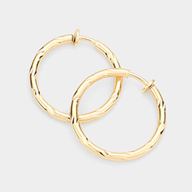 Hypoallergenic Textured Metal Clip On Hoop Earrings