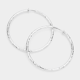 2.4 Inch Textured Metal Clip On Hoop Earrings