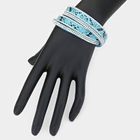 Crystal Pave Faux Leather wrap Bracelet