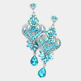 Glass crystal heart teardrop evening earrings