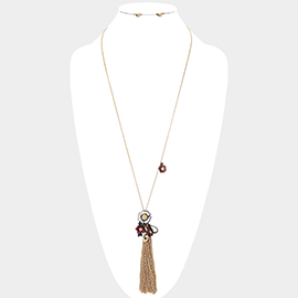 Tassel pendant & flower charm long necklace