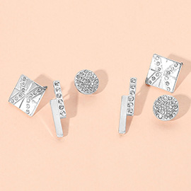3Pairs - Geometric Crystal Stud Earring Set