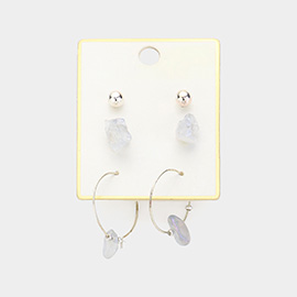 3PAIRS - AB Aurora Borealis Natural Stone Earrings Set
