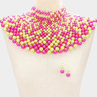 Pearl armor bib choker necklace