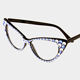 Crystal Cat Eye Clear Lens Sunglasses