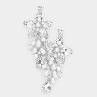 Floral Glass Crystal with Pearl Evening Earrings