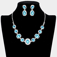 Oval Stone Accented Rhinestone Trimmed Necklace