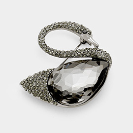 Teardrop Stone Accented Swan Brooch