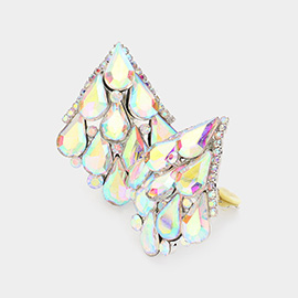 Pave Rhinestone Teardrop Cluster Clip-On Earrings